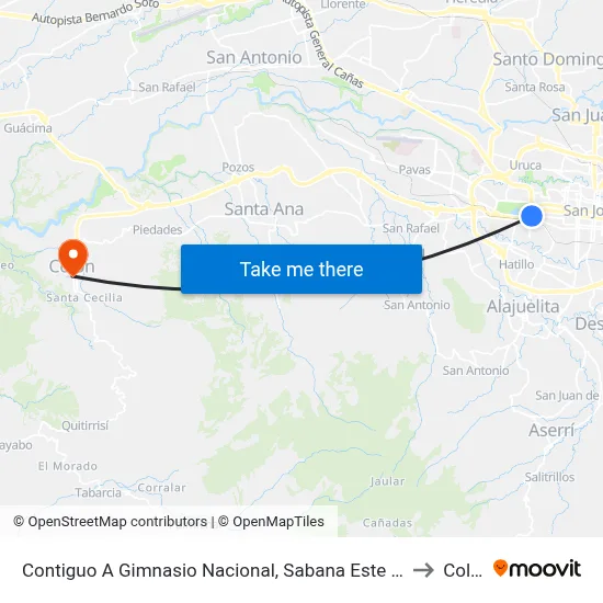 Contiguo A Gimnasio Nacional, Sabana Este San José to Colón map