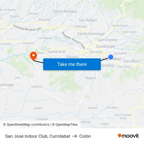 San José Indoor Club, Curridabat to Colón map