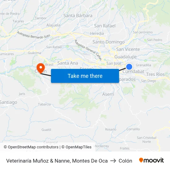 Veterinaría Muñoz & Nanne, Montes De Oca to Colón map