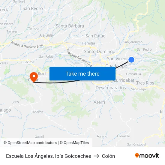 Escuela Los Ángeles, Ipís Goicoechea to Colón map