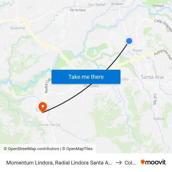Momentum Lindora, Radial Lindora Santa Ana to Colón map