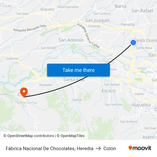 Fábrica Nacional De Chocolates, Heredia to Colón map