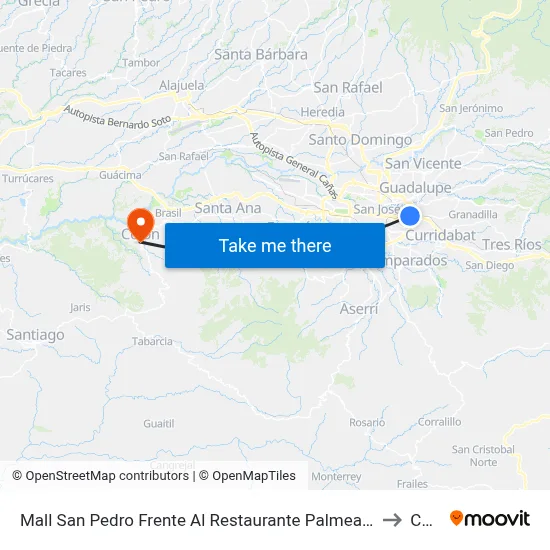 Mall San Pedro Frente Al Restaurante Palmeadas, Montes De Oca to Colón map
