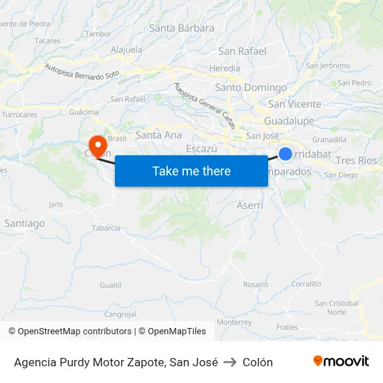 Agencia Purdy Motor Zapote, San José to Colón map
