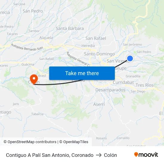 Contiguo A Palí San Antonio, Coronado to Colón map
