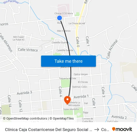 Clínica Caja Costarricense Del Seguro Social (Ccss Mora) to Colón map