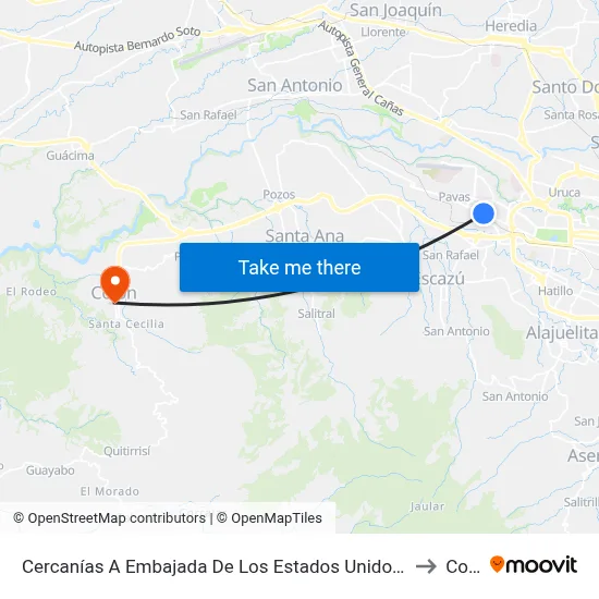 Cercanías A Embajada De Los Estados Unidos, Pavas San José to Colón map