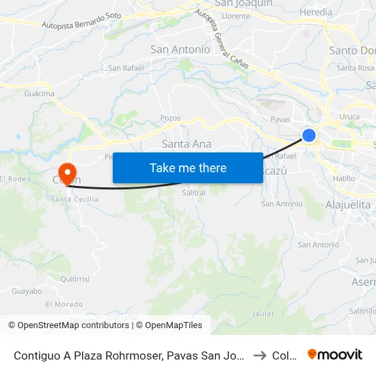 Contiguo A Plaza Rohrmoser, Pavas San José to Colón map