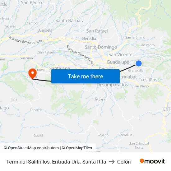 Terminal Salitrillos, Entrada Urb. Santa Rita to Colón map