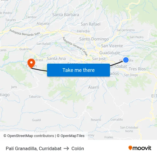 Palí Granadilla, Curridabat to Colón map