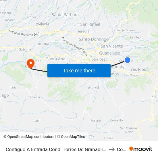 Contiguo A Entrada Cond. Torres De Granadilla, Curridabat to Colón map