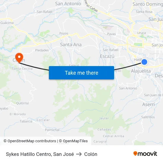 Sykes Hatillo Centro, San José to Colón map