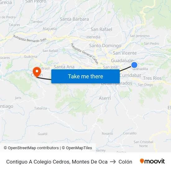 Contiguo A Colegio Cedros, Montes De Oca to Colón map