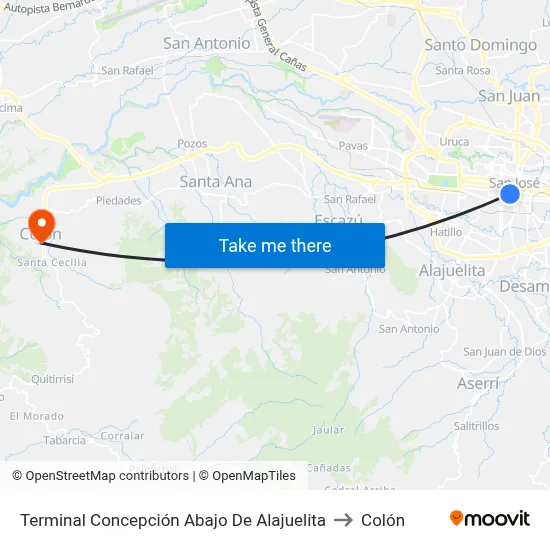 Terminal Concepción Abajo De Alajuelita to Colón map