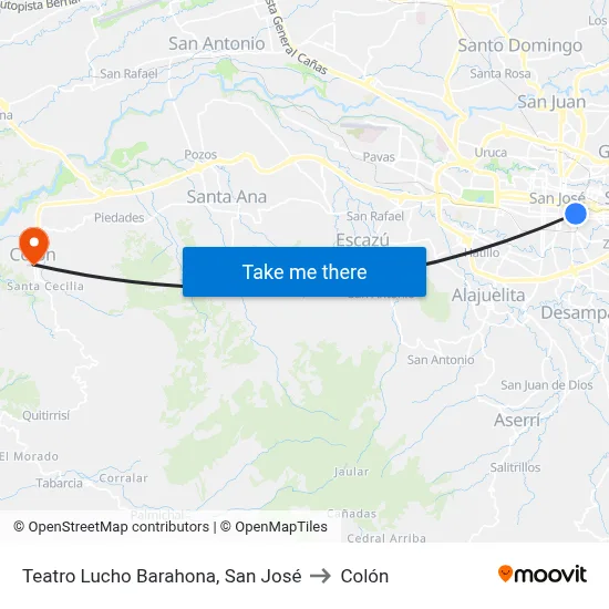 Teatro Lucho Barahona, San José to Colón map