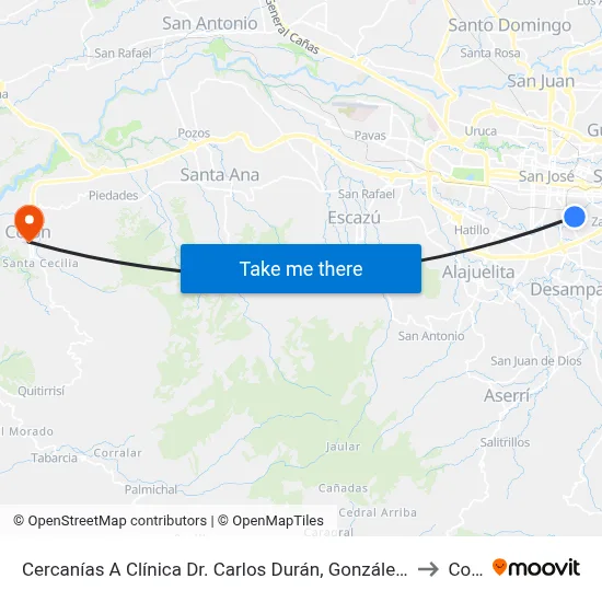 Cercanías A Clínica Dr. Carlos Durán, González Víquez San José to Colón map