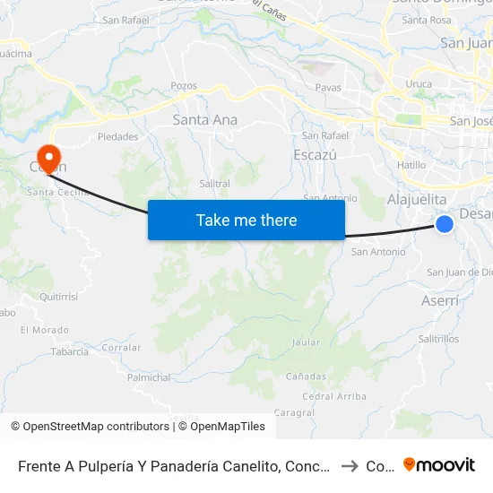 Frente A Pulpería Y Panadería Canelito, Concepción Alajuelita to Colón map