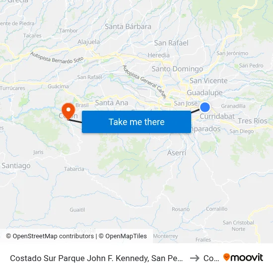 Costado Sur Parque John F. Kennedy, San Pedro Montes De Oca to Colón map