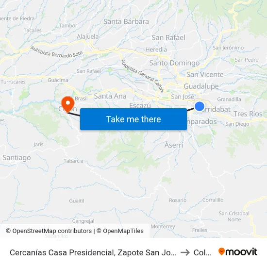 Cercanías Casa Presidencial, Zapote San José to Colón map