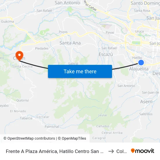 Frente A Plaza América, Hatillo Centro San José to Colón map