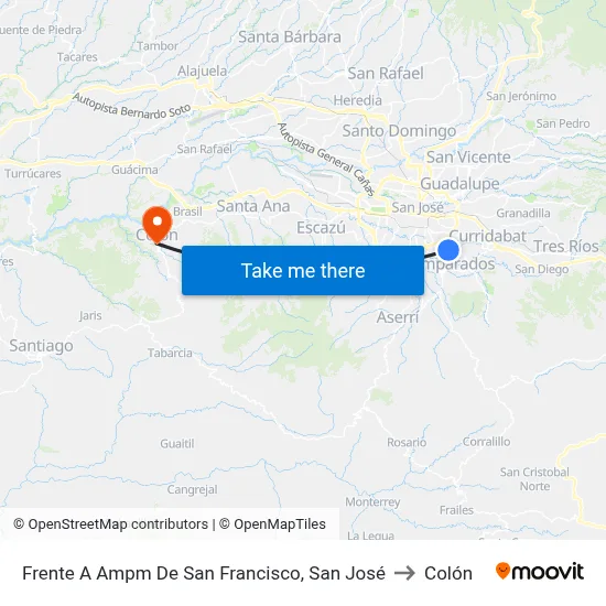 Frente A Ampm De San Francisco, San José to Colón map