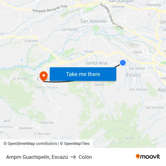 Ampm Guachipelín, Escazú to Colón map