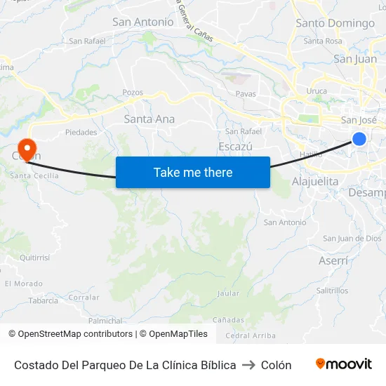 Costado Del Parqueo De La Clínica Bíblica to Colón map