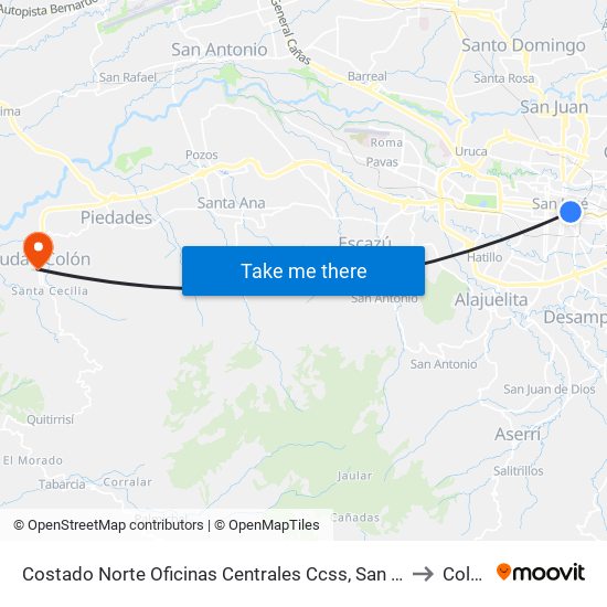 Costado Norte Oficinas Centrales Ccss, San José to Colón map
