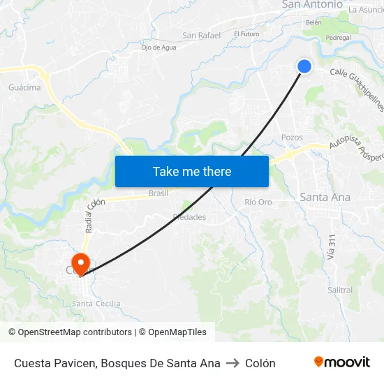 Cuesta Pavicen, Bosques De Santa Ana to Colón map