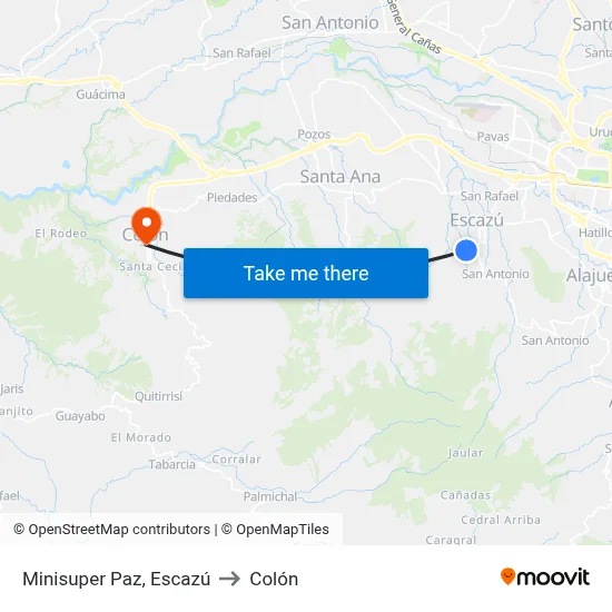 Minisuper Paz, Escazú to Colón map