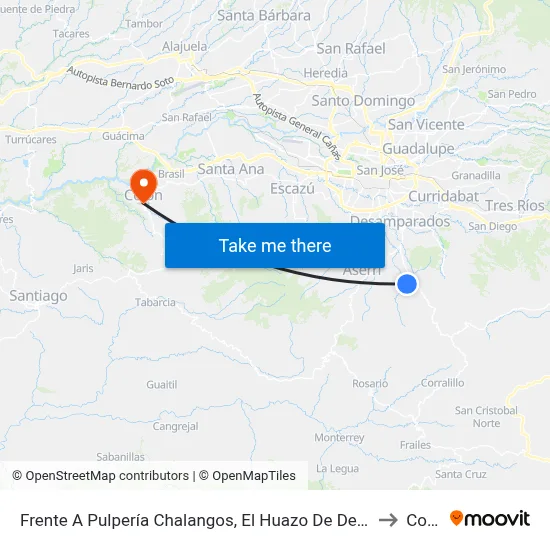 Frente A Pulpería Chalangos, El Huazo De Desamparados to Colón map