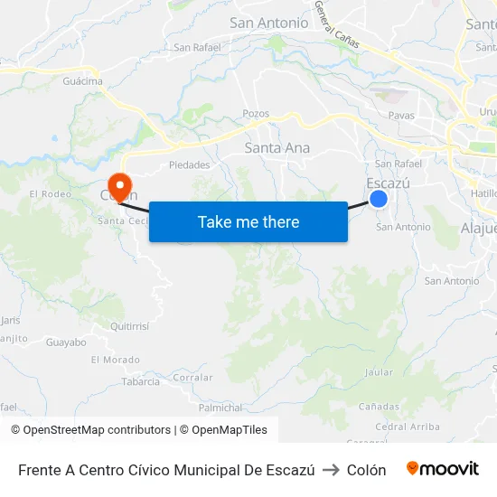 Frente A Centro Cívico Municipal De Escazú to Colón map