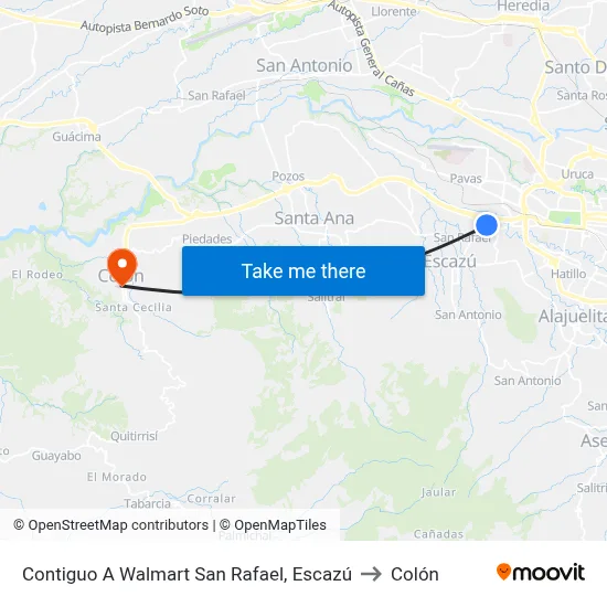 Contiguo A Walmart San Rafael, Escazú to Colón map