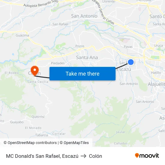 MC Donald's San Rafael, Escazú to Colón map