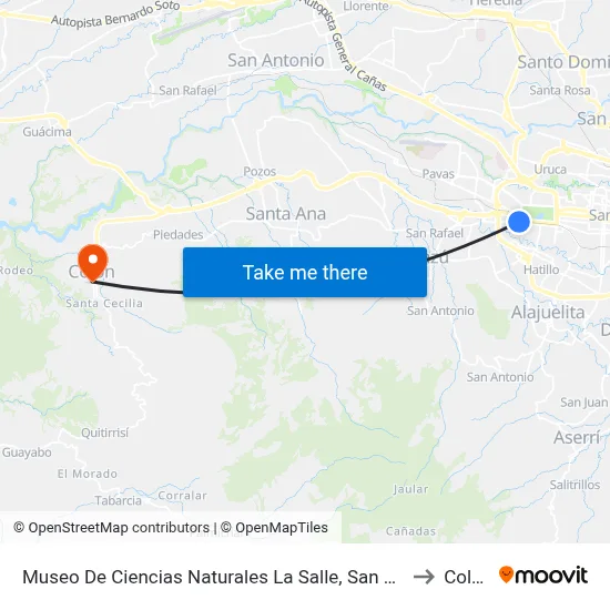Museo De Ciencias Naturales La Salle, San José to Colón map