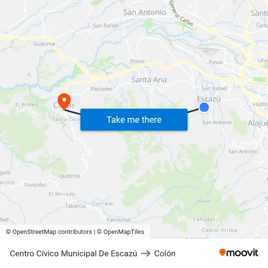 Centro Cívico Municipal De Escazú to Colón map