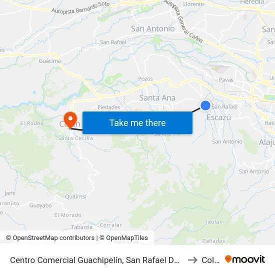 Centro Comercial Guachipelín, San Rafael De Escazú to Colón map