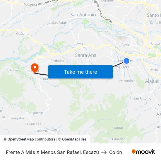 Frente A Más X Menos San Rafael, Escazú to Colón map
