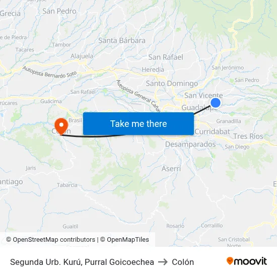 Segunda Urb. Kurú, Purral Goicoechea to Colón map