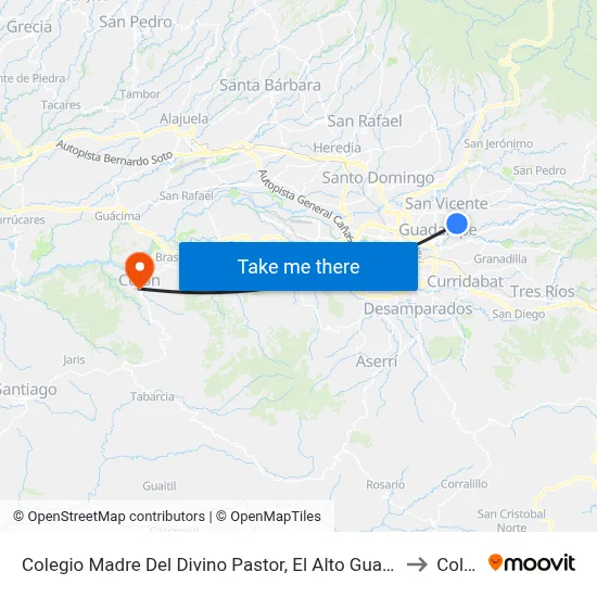Colegio Madre Del Divino Pastor, El Alto Guadalupe to Colón map