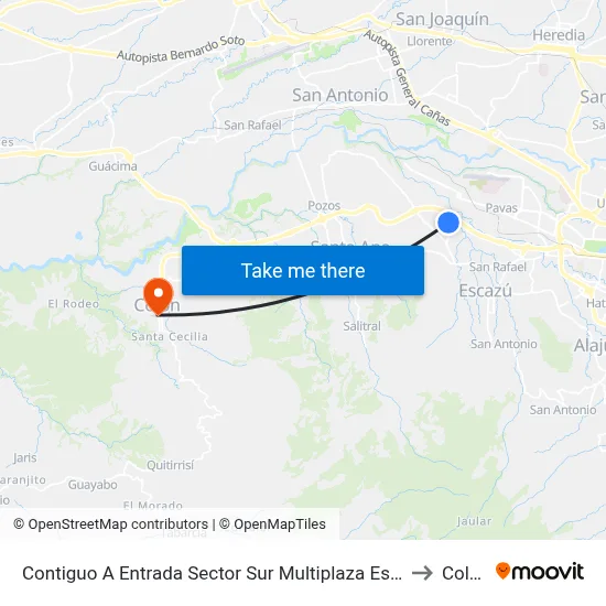 Contiguo A Entrada Sector Sur Multiplaza Escazú to Colón map