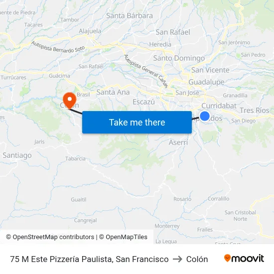 75 M Este Pizzería Paulista, San Francisco to Colón map