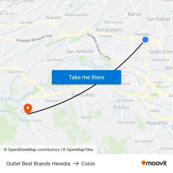 Outlet Best Brands Heredia to Colón map