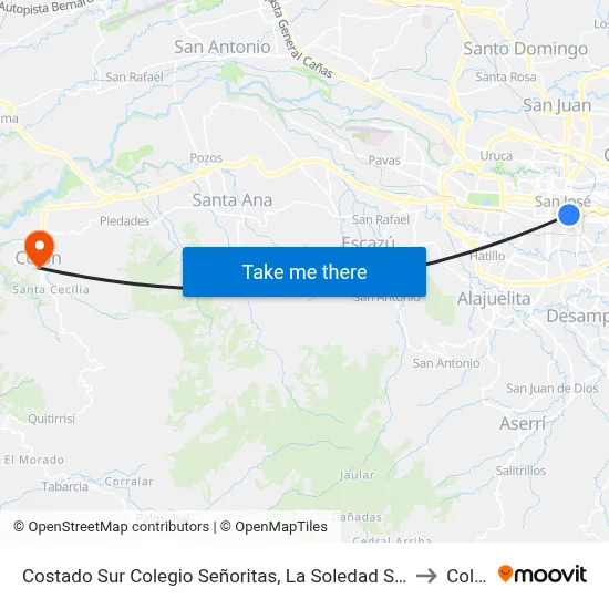 Costado Sur Colegio Señoritas, La Soledad San José to Colón map