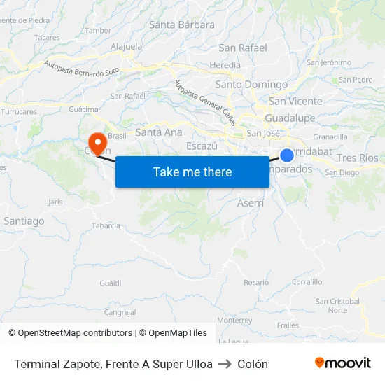 Terminal Zapote, Frente A Super Ulloa to Colón map