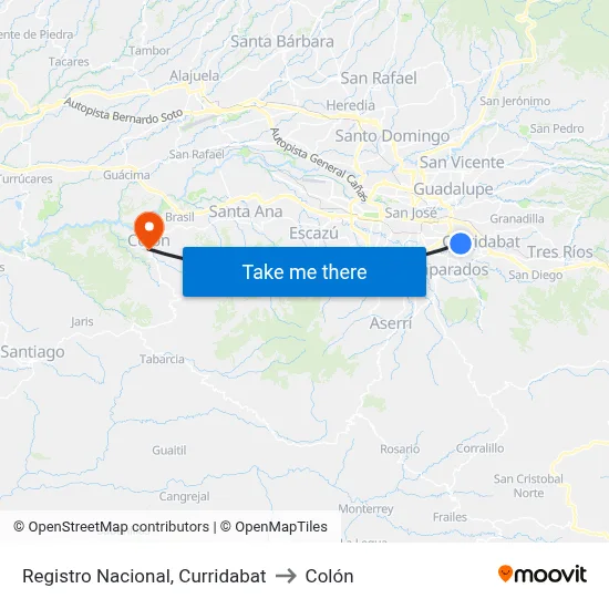 Registro Nacional, Curridabat to Colón map