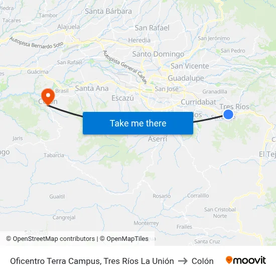 Oficentro Terra Campus, Tres Ríos La Unión to Colón map