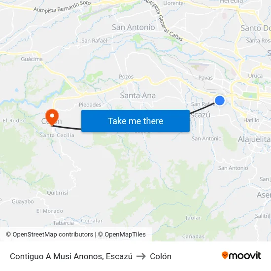 Contiguo A Musi Anonos, Escazú to Colón map