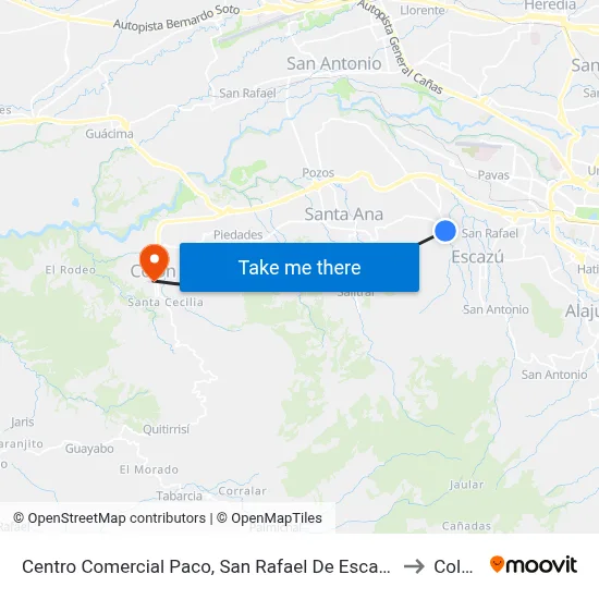 Centro Comercial Paco, San Rafael De Escazú to Colón map