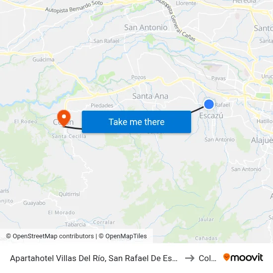 Apartahotel Villas Del Río, San Rafael De Escazú to Colón map